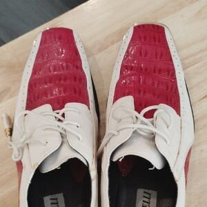 Red and White Crocodile Pattern Oxfords
